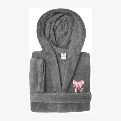 Linum Home Textiles Plush Bow Little & Big Girls Long Sleeve Bathrobe In Gray
