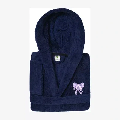Linum Home Textiles Plush Bow Little & Big Girls Long Sleeve Bathrobe In Blue