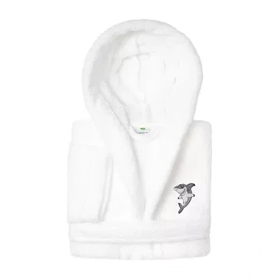 Linum Home Textiles Plush Shark Kids Bathrobe Unisex Long Sleeve Long Length Bathrobe In White