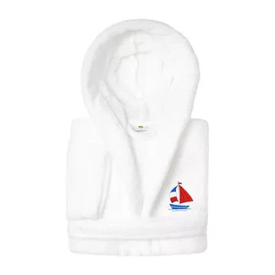 Linum Home Textiles Plush Boat Kids Bathrobe Unisex Long Sleeve Long Length Robe In White