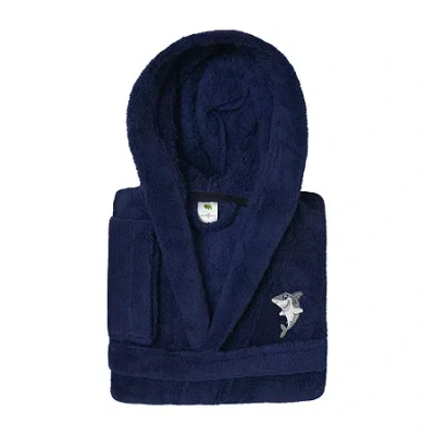 Linum Home Textiles Plush Shark Kids Bathrobe Unisex Long Sleeve Long Length Bathrobe In Blue