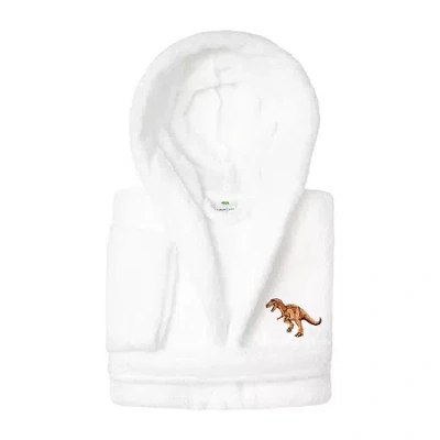 Linum Home Textiles Plush Dino Kids Bathrobe Unisex Long Sleeve Long Length Bathrobe In White