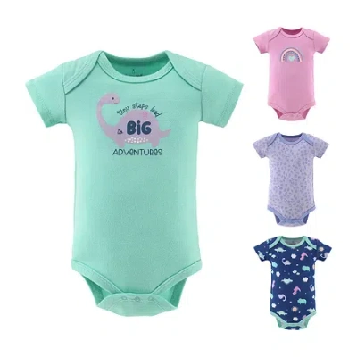 The Peanutshell Dino Girl Baby Girls Round Neck Short Sleeve 4-pc. Bodysuit In Green
