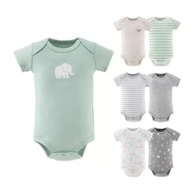 The Peanutshell Neutral Safari Baby Unisex Round Neck Short Sleeve 7-pc. Bodysuit In Green