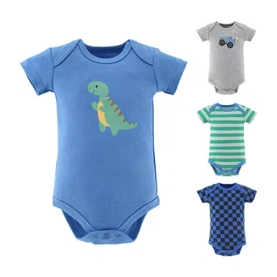 The Peanutshell Dino Truck Baby Boys Round Neck Short Sleeve 4-pc. Bodysuit In Blue