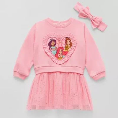 Disney Princess Disney Baby Girls Long Sleeve Princess Sweater Dress In Pink