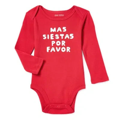 Okie Dokie Baby Unisex Crew Neck Long Sleeve Rib Bodysuit In Red