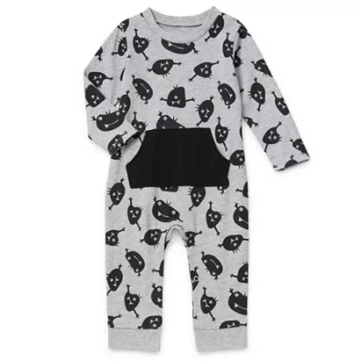 Okie Dokie Baby Boys Crew Neck Long Sleeve Rib Jumpsuit In Gray