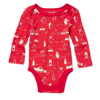 Okie Dokie Baby Boys Crew Neck Long Sleeve Rib Bodysuit In Red