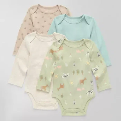 Okie Dokie Baby Unisex Crew Neck Long Sleeve Rib 4-pc. Bodysuit In Multi