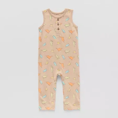 Okie Dokie Baby Boys Crew Neck Sleeveless Jumpsuit In Sand