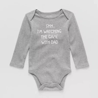 Okie Dokie Baby Unisex Round Neck Long Sleeve Rib Bodysuit In Gray