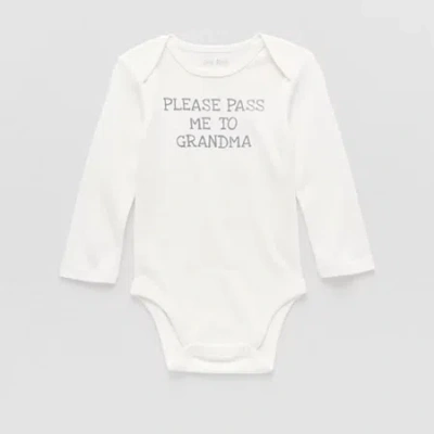 Okie Dokie Baby Unisex Round Neck Long Sleeve Rib Bodysuit In White