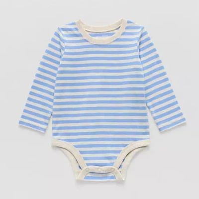 Okie Dokie Baby Boys Round Neck Long Sleeve Bodysuit In Blue
