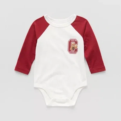 Okie Dokie Baby Boys Round Neck Long Sleeve Bodysuit In Red