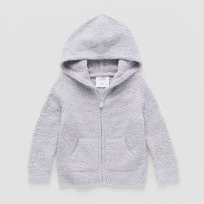 Okie Dokie Fuzzy Baby Unisex Hooded Long Sleeve Zipper Cardigan In Gray