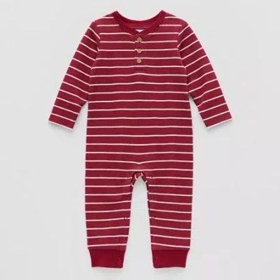 Okie Dokie Waffle Baby Boys Long Sleeve Jumpsuit In Red