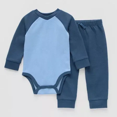 Okie Dokie Waffle Baby Boys 2-pc. Pant Set In Blue