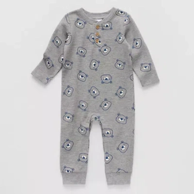 Okie Dokie Waffle Baby Boys Long Sleeve Jumpsuit In Gray