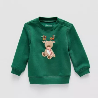 Okie Dokie Baby Boys Round Neck Fleece Long Sleeve Sweatshirt In Green