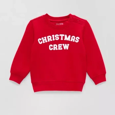 Okie Dokie Baby Unisex Round Neck Fleece Long Sleeve Sweatshirt In Red