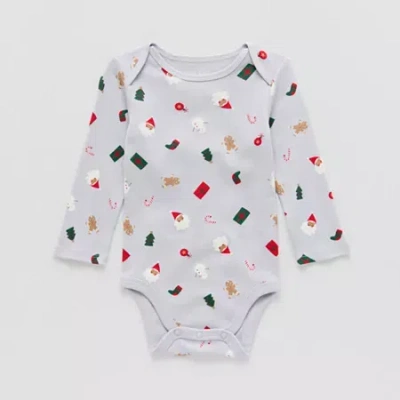 Okie Dokie Baby Boys Round Neck Long Sleeve Rib Bodysuit In Gray