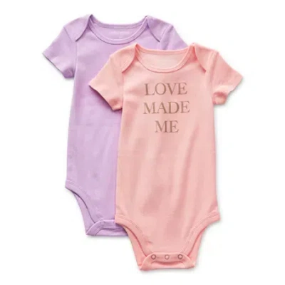Okie Dokie Baby Girls Crew Neck Short Sleeve Rib 2-pc. Bodysuit In Pink