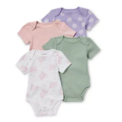 Okie Dokie Baby Girls Crew Neck Short Sleeve Rib 4-pc. Bodysuit In Purple