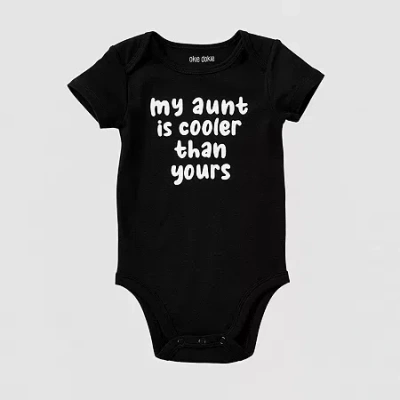Okie Dokie Baby Unisex Round Neck Short Sleeve Rib Bodysuit In Black