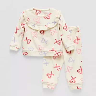 Okie Dokie Velour Baby Girls 2-pc. Pant Set In White