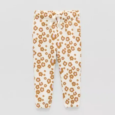 Okie Dokie Baby Girls Cuffed Regular Fit Fleece Pull-on Pant In White