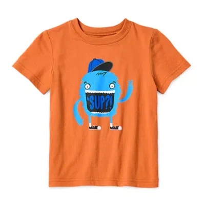 Okie Dokie Toddler & Little Boys Crew Neck Short Sleeve Regular Fit Graphic T-shirt In Orange