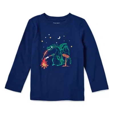 Okie Dokie Toddler & Little Boys Crew Neck Long Sleeve Regular Fit Graphic T-shirt In Blue