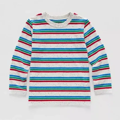 Okie Dokie Toddler & Little Boys Crew Neck Long Sleeve T-shirt In White