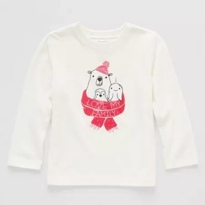 Okie Dokie Toddler & Little Boys Crew Neck Long Sleeve Regular Fit Graphic T-shirt In White