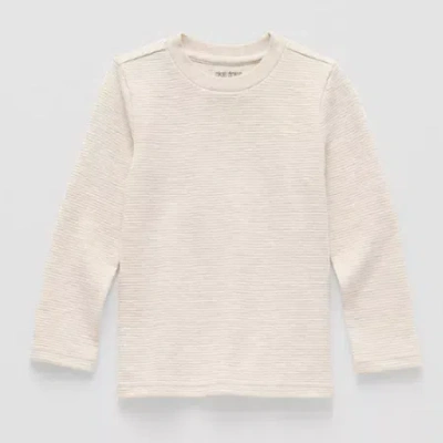 Okie Dokie Textured Knit Toddler & Little Boys Crew Neck Long Sleeve T-shirt In Sand