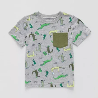 Okie Dokie Toddler & Little Boys Crew Neck Short Sleeve Regular Fit Graphic T-shirt In Gray