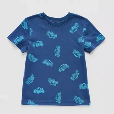 Okie Dokie Toddler & Little Boys Crew Neck Short Sleeve Regular Fit Graphic T-shirt In Blue