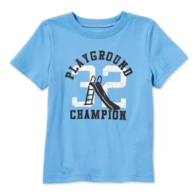 Okie Dokie Toddler & Little Boys Crew Neck Short Sleeve Regular Fit Graphic T-shirt In Blue