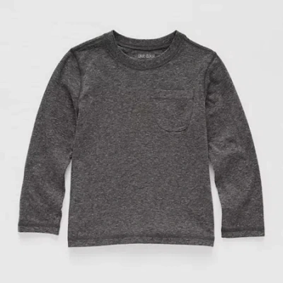 Okie Dokie Toddler & Little Boys Crew Neck Long Sleeve T-shirt In White