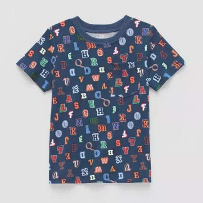 Okie Dokie Toddler & Little Boys Crew Neck Short Sleeve Regular Fit Graphic T-shirt In Blue