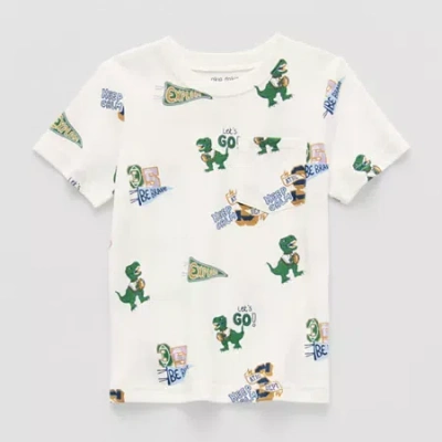 Okie Dokie Toddler & Little Boys Crew Neck Short Sleeve Regular Fit Graphic T-shirt In White