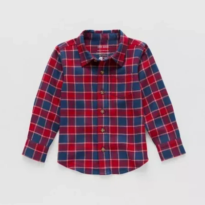 Okie Dokie Toddler & Little Boys Long Sleeve Regular Fit Button-down Shirt In Blue