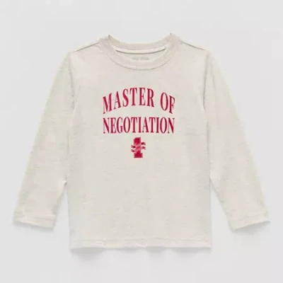 Okie Dokie Toddler & Little Boys Crew Neck Long Sleeve Regular Fit Graphic T-shirt In Sand