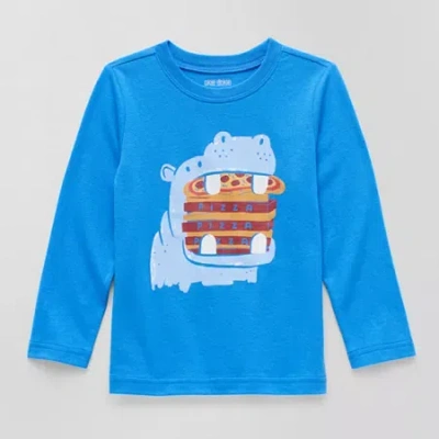 Okie Dokie Toddler & Little Boys Crew Neck Long Sleeve Regular Fit Graphic T-shirt In Blue