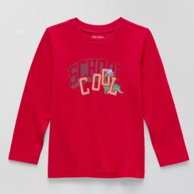 Okie Dokie Toddler & Little Boys Crew Neck Long Sleeve Regular Fit Graphic T-shirt In Red