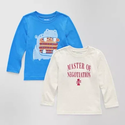 Okie Dokie Toddler & Little Boys Crew Neck Long Sleeve Regular Fit 2-pc. Graphic T-shirt In Blue