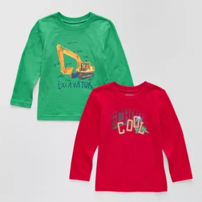 Okie Dokie Toddler & Little Boys Crew Neck Long Sleeve Regular Fit 2-pc. Graphic T-shirt In Green