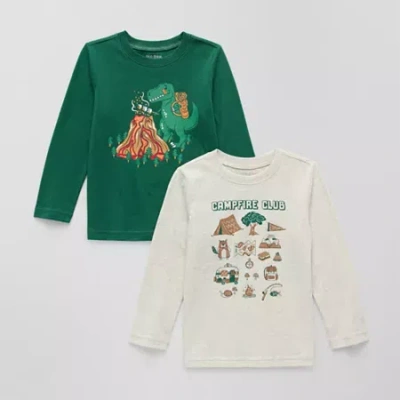 Okie Dokie Toddler & Little Boys Crew Neck Long Sleeve Regular Fit 2-pc. Graphic T-shirt In Green