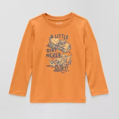 Okie Dokie Toddler & Little Boys Crew Neck Long Sleeve Regular Fit Graphic T-shirt In Orange